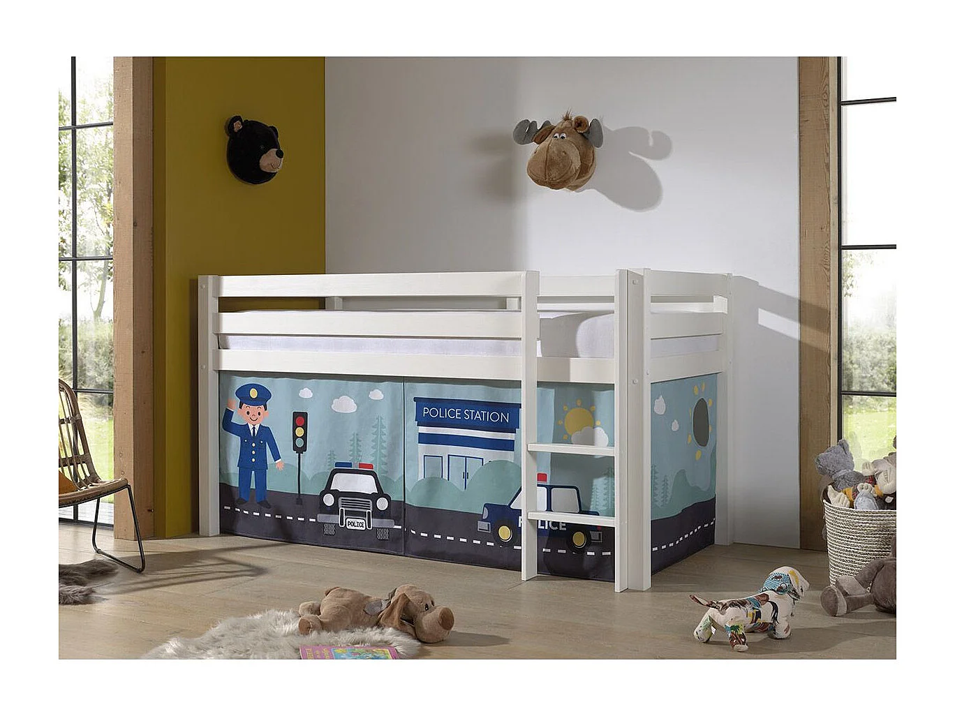 Lit Enfant Surélevé "Pino Police" 90x200cm Blanc