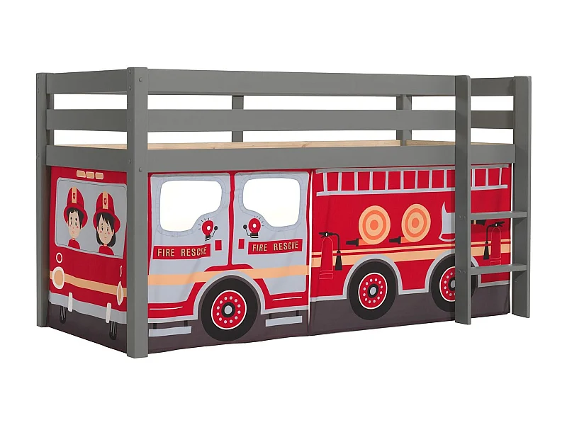 Lit Enfant Surélevé "Pino Fire Truck" 90x200cm Gris