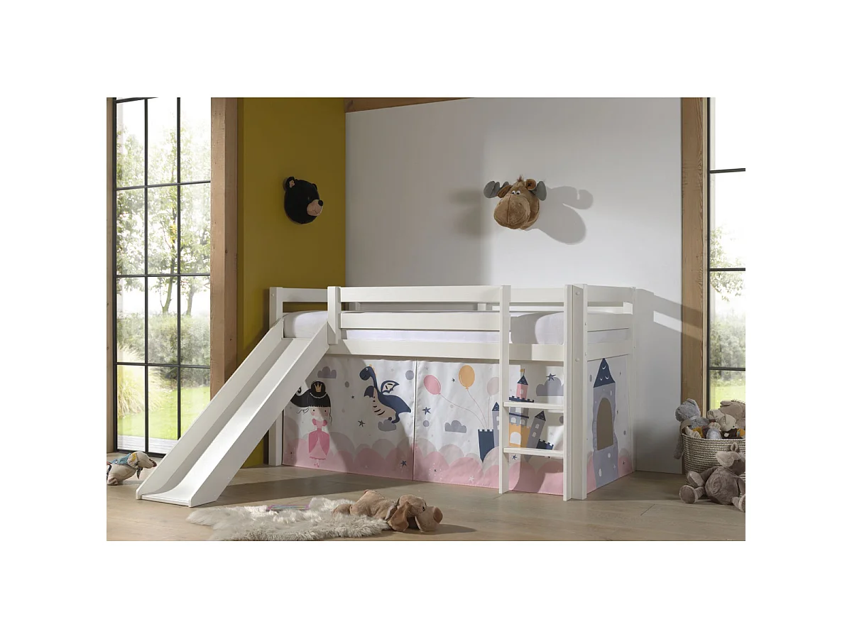 Glijbed 90x200 cm met witte massief grenen kasteeltent Pino