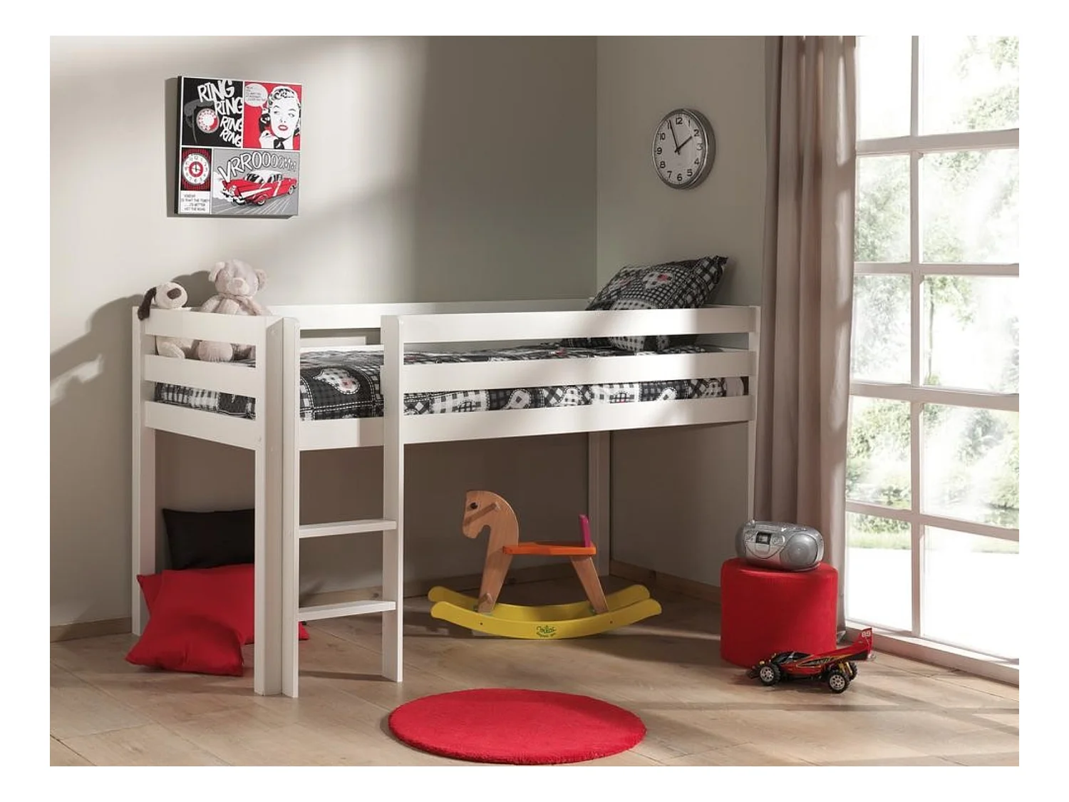 Letto 90x200 Mi-Height incluso Box Spring Vipack Pino - Bianco