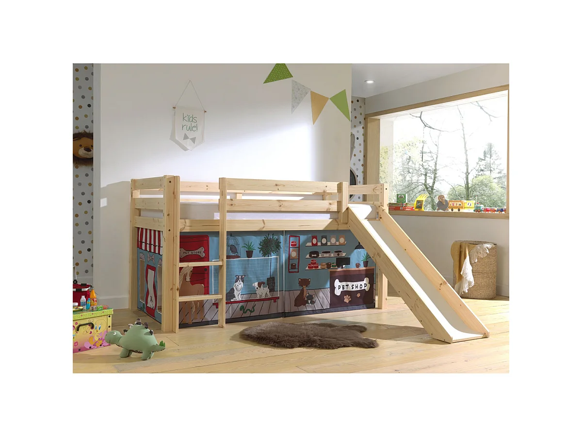 Cama deslizante 90x200 cm con tienda para animales de pino macizo claro Pino