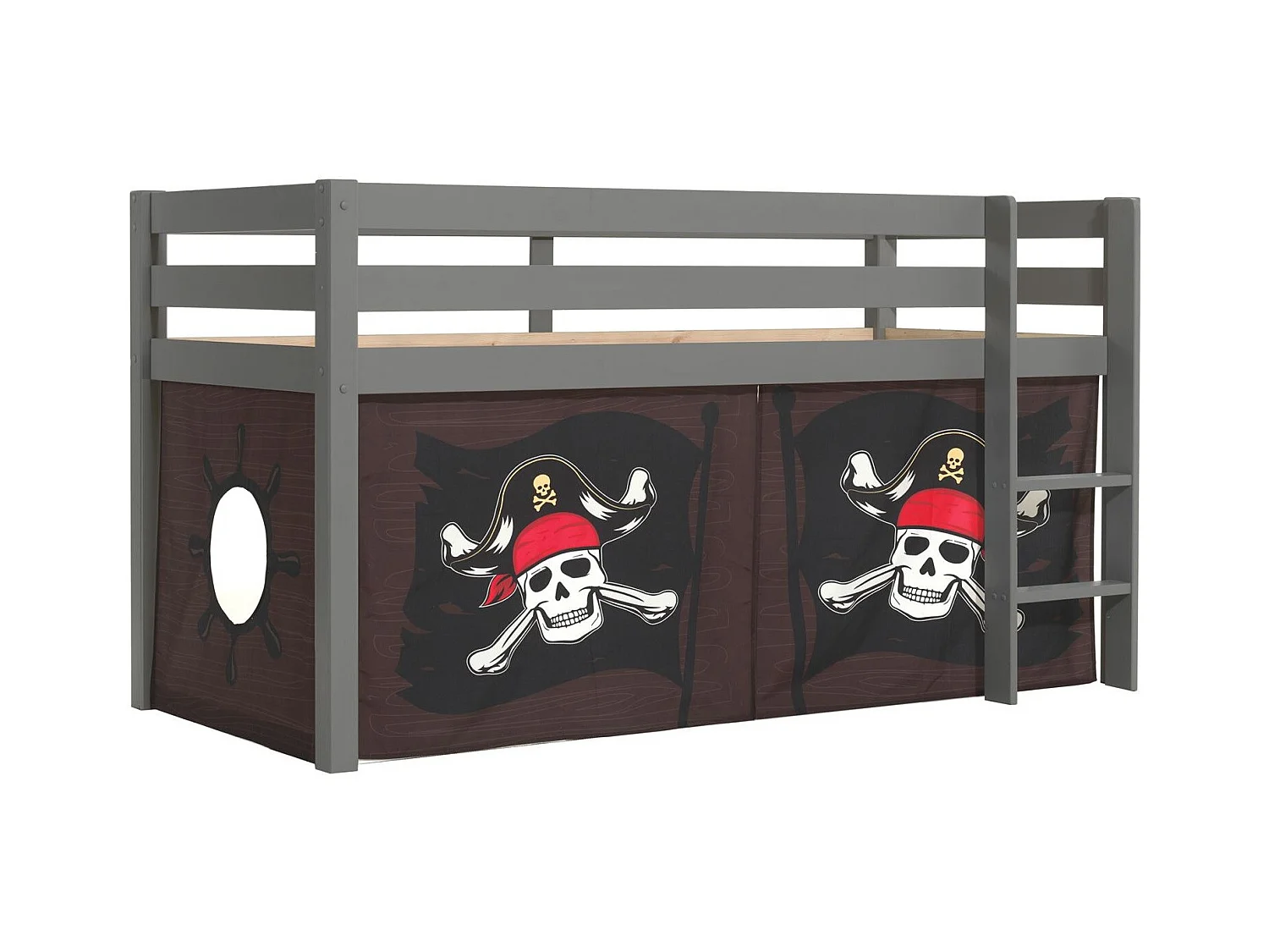 Lit Enfant Surélevé "Pino Caribian Pirates" 90x200cm Gris