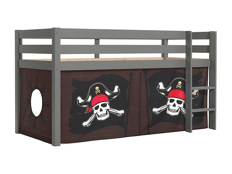 90x200 Letto Mi-Height con rivestimento Pirate Vipack Pino Grey