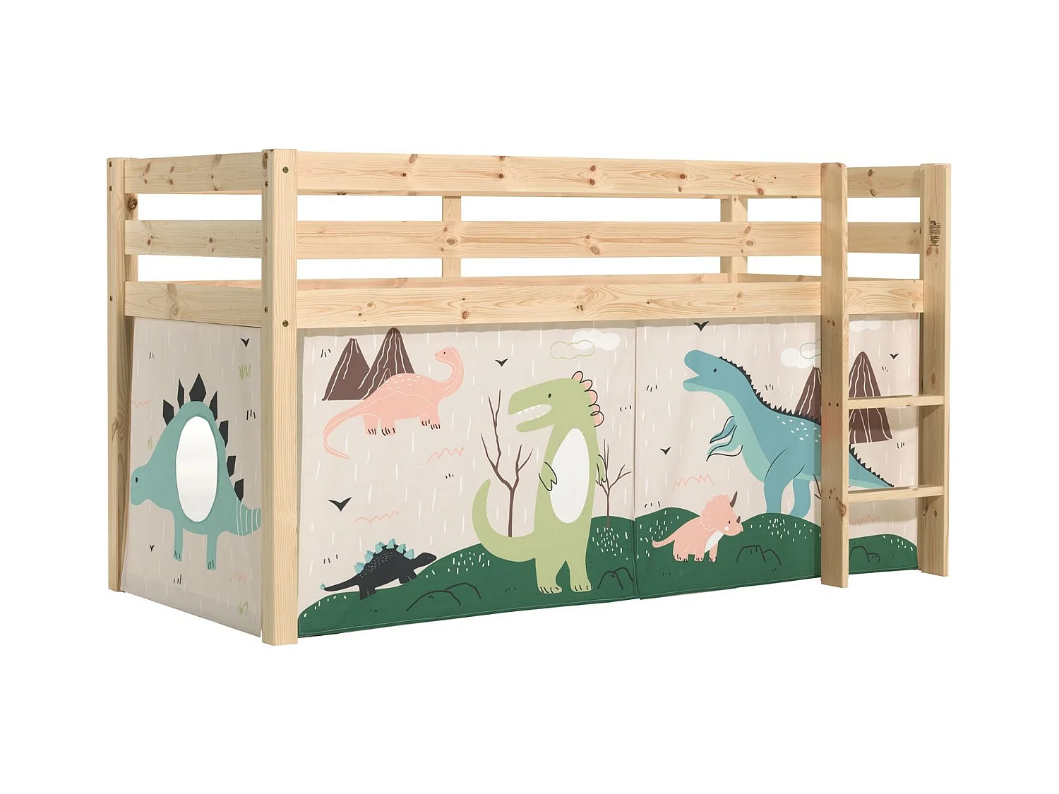Lit Enfant Surélevé "Pino Dino" 90x200cm Naturel