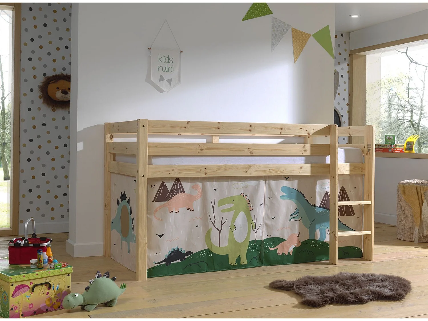 Lit Enfant Surélevé "Pino Dino" 90x200cm Naturel