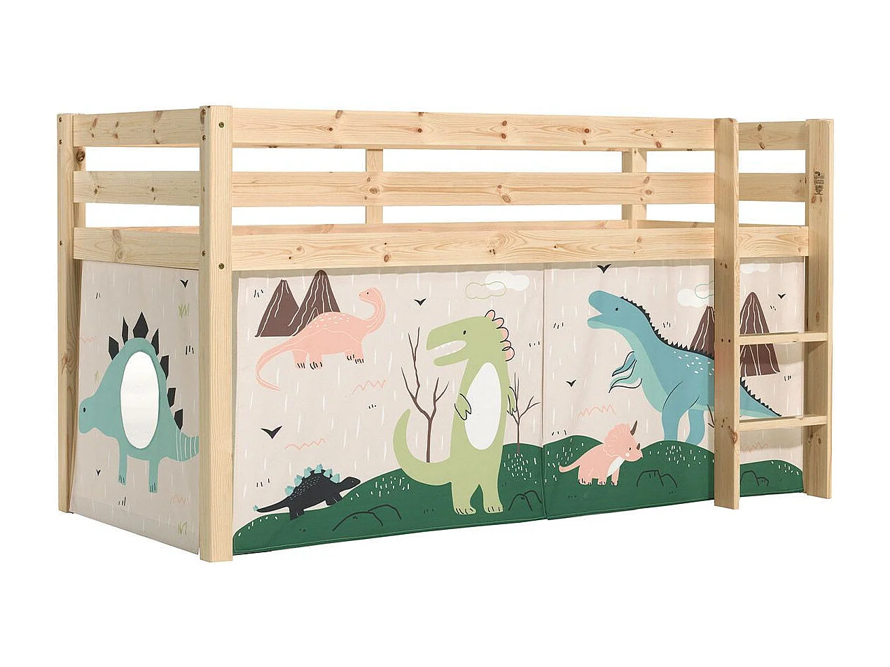 Lit Enfant Surélevé "Pino Dino" 90x200cm Naturel