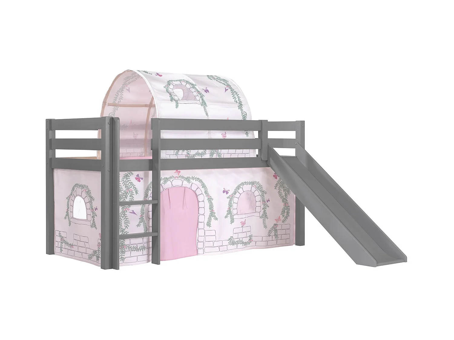 Cama Slide 90x200 cm con tienda y túnel contra pino macizo gris Pino