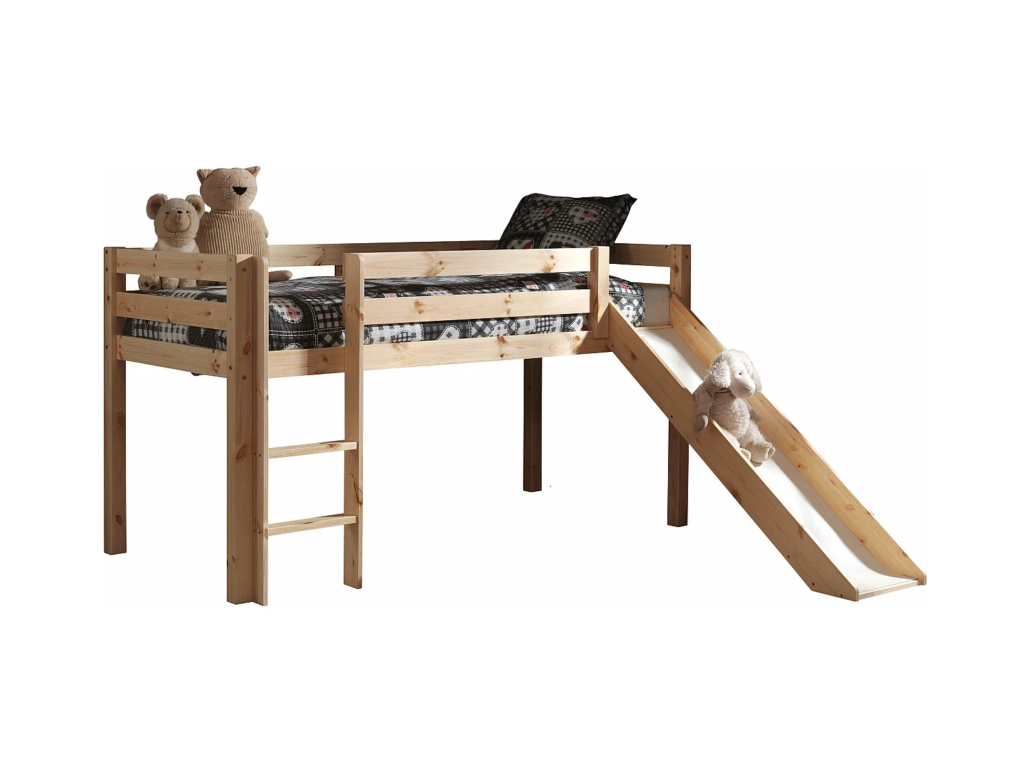 Lit Enfant Surélevé Avec Toboggan "Pino Fire Truck" 90x200cm Naturel