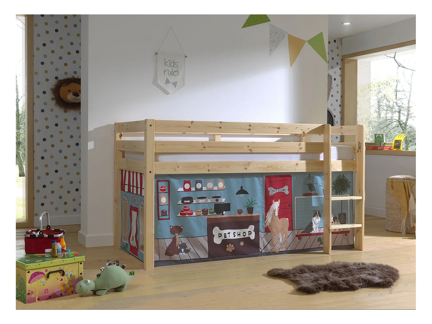 Cama baixa 90x200 incluindo a cobertura Pet Shop Vipack Pino Wood