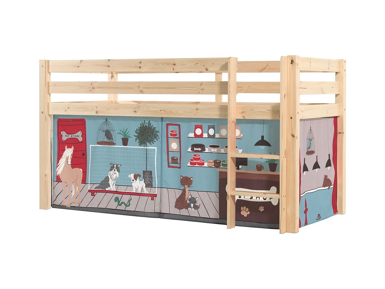 Lit Enfant Surélevé "Pino Pet Shop" 90x200cm Naturel