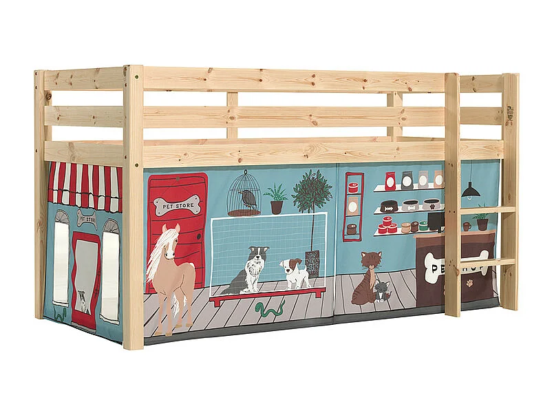 Lit Enfant Surélevé "Pino Pet Shop" 90x200cm Naturel