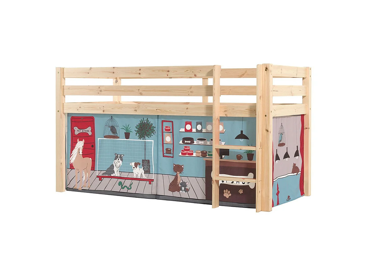 Lit Enfant Surélevé "Pino Pet Shop" 90x200cm Naturel