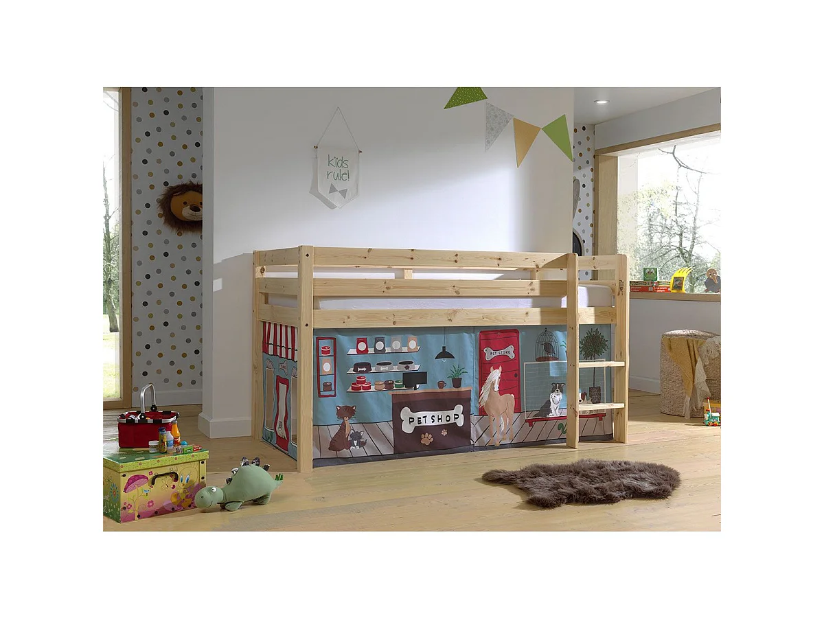 Lit Enfant Surélevé "Pino Pet Shop" 90x200cm Naturel