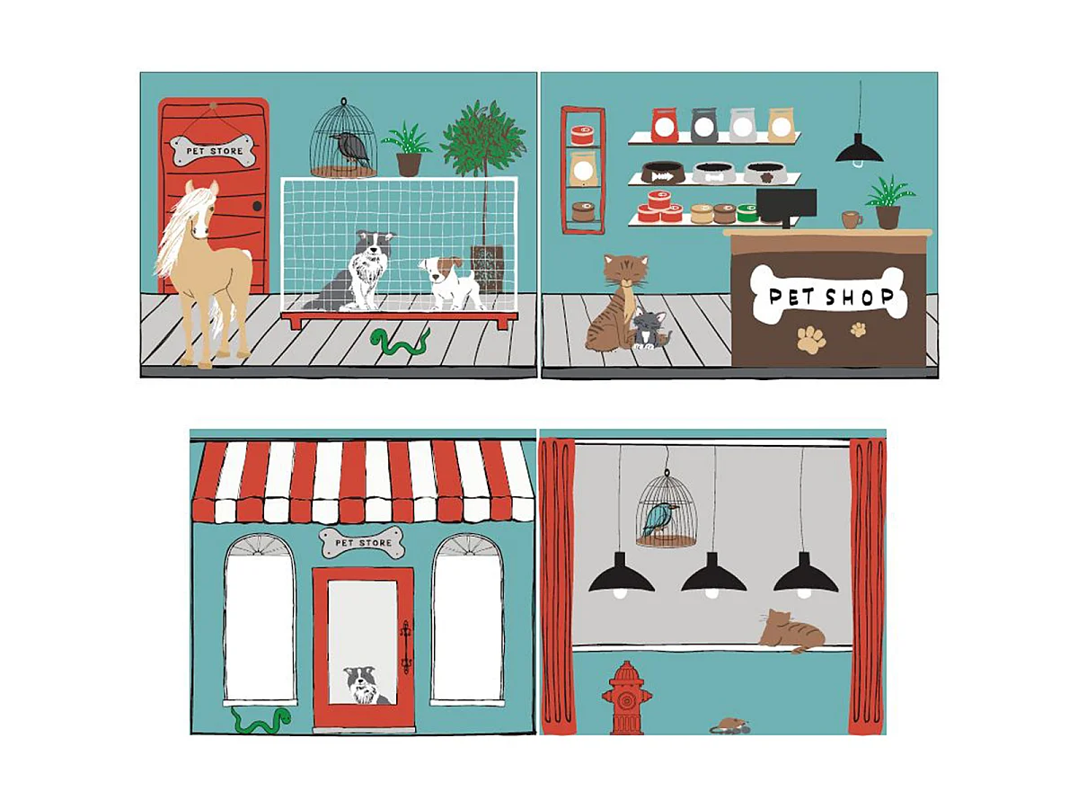 Lit Enfant Surélevé "Pino Pet Shop" 90x200cm Naturel