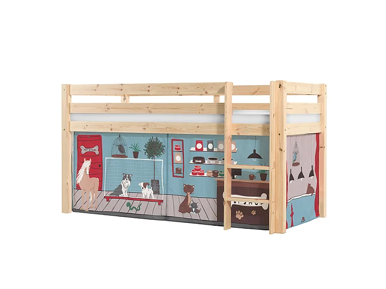 Tussenbed van 90x200 cm met licht massief grenen dierentent Pino