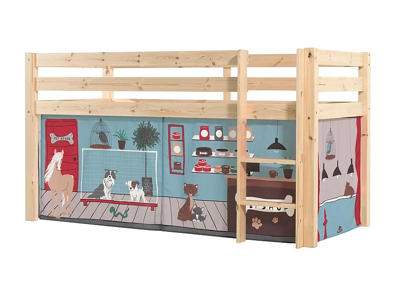 Lit Enfant Surélevé "Pino Pet Shop" 90x200cm Naturel