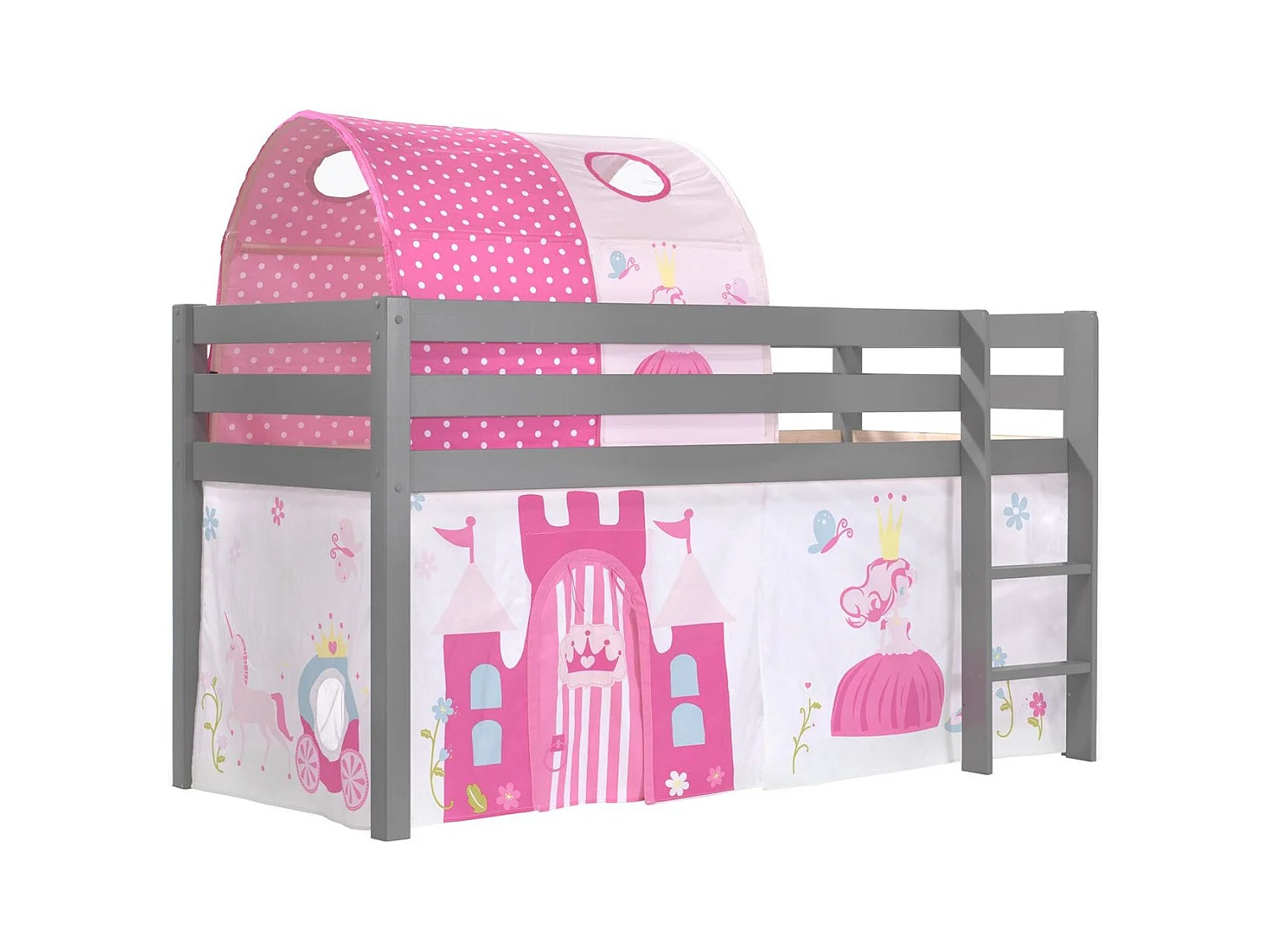 Pack - Lit Enfant, Tente & Tunnel "Pino Princesse" Gris