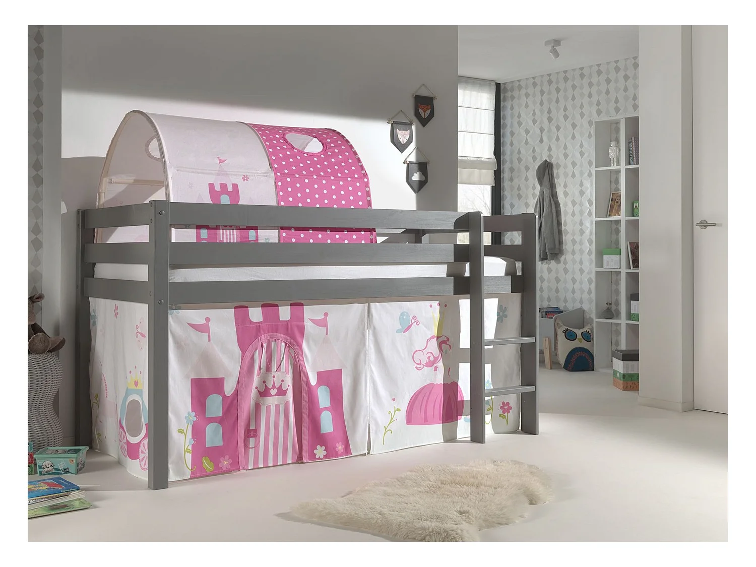 Pack - Lit Enfant, Tente & Tunnel "Pino Princesse" Gris