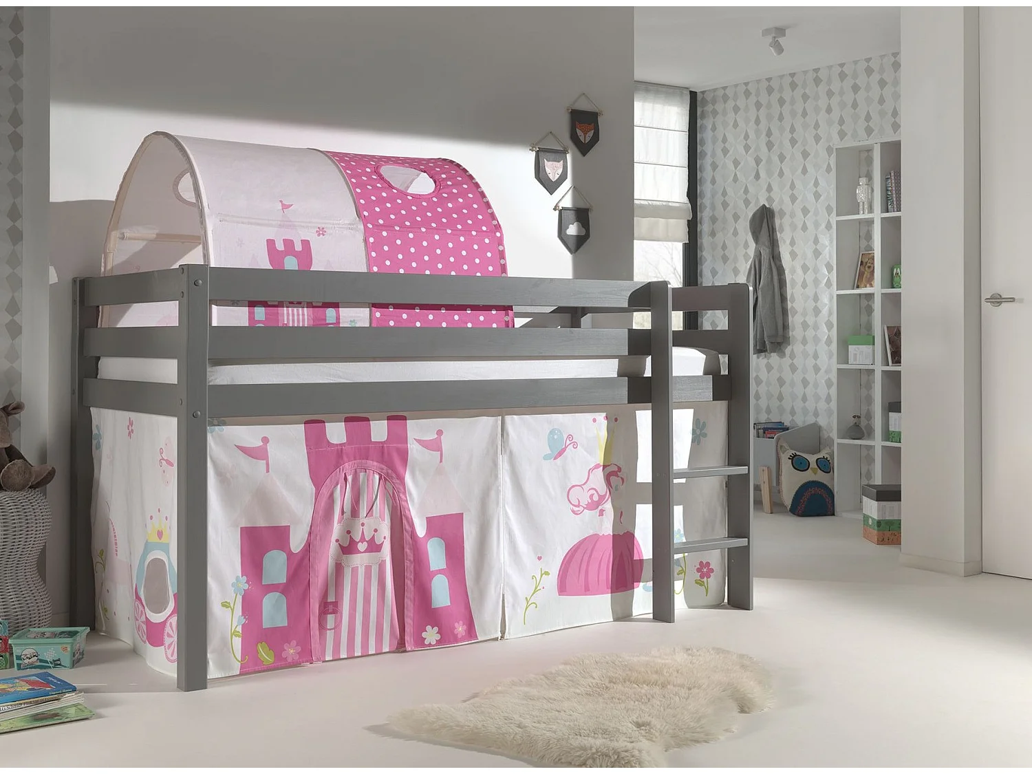 Pack - Lit Enfant, Tente & Tunnel "Pino Princesse" Gris