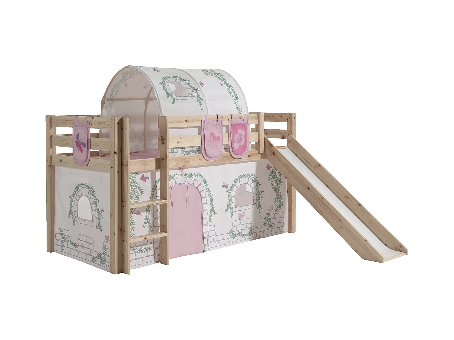 Pack - Lit Enfant Toboggan, Tente, Tunnel & 3 Pochettes "Pino Birdy" Naturel