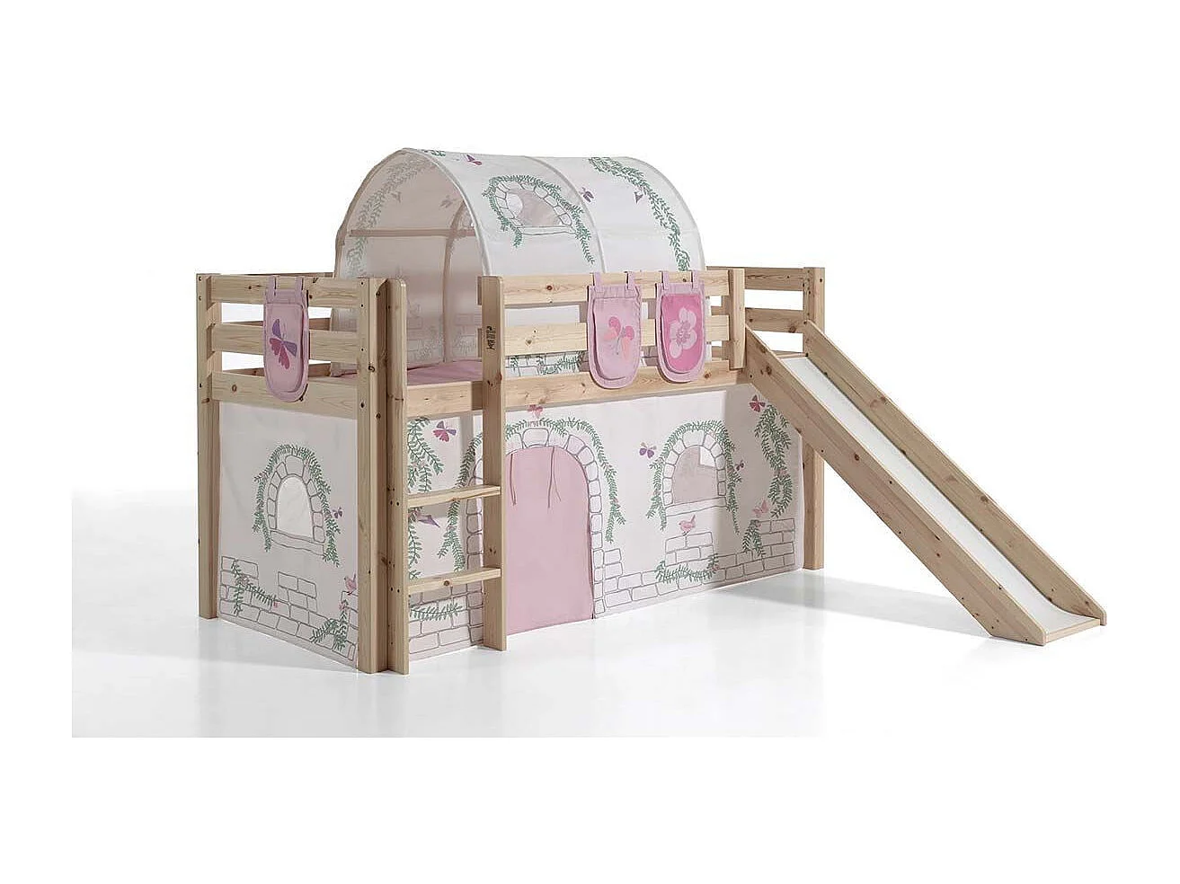 Pack - Lit Enfant Toboggan, Tente, Tunnel & 3 Pochettes "Pino Birdy" Naturel