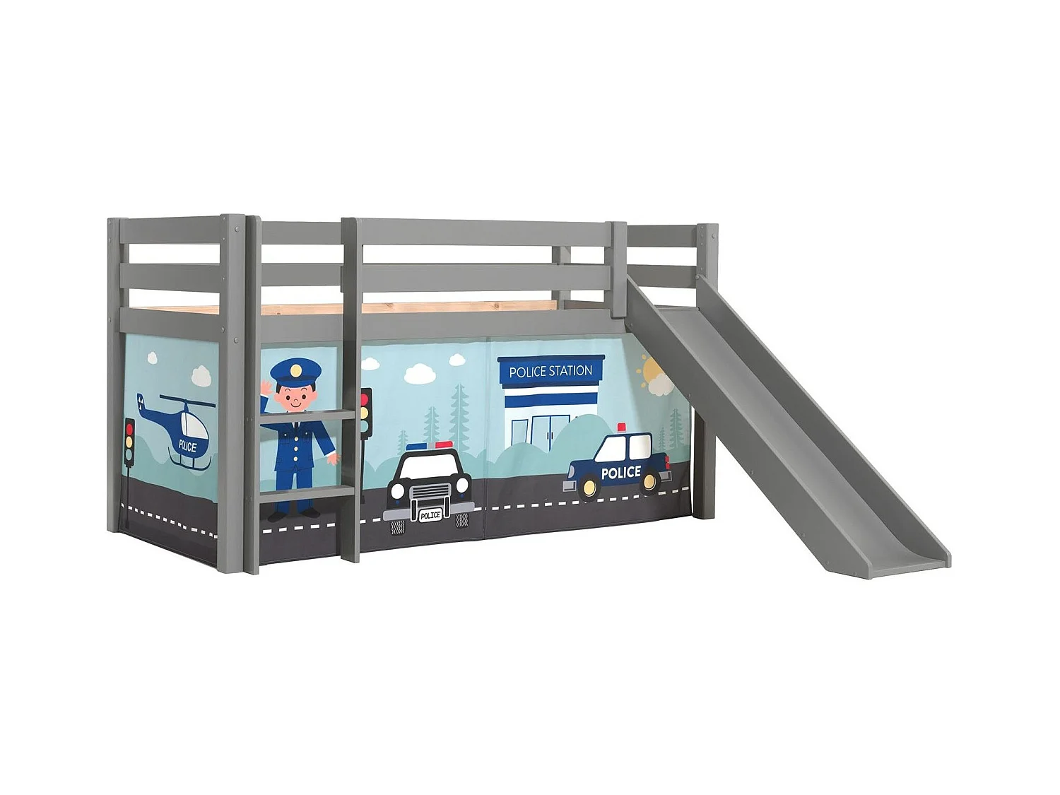 Glijbed 90x200 cm met grijs massief grenen politietent Pino