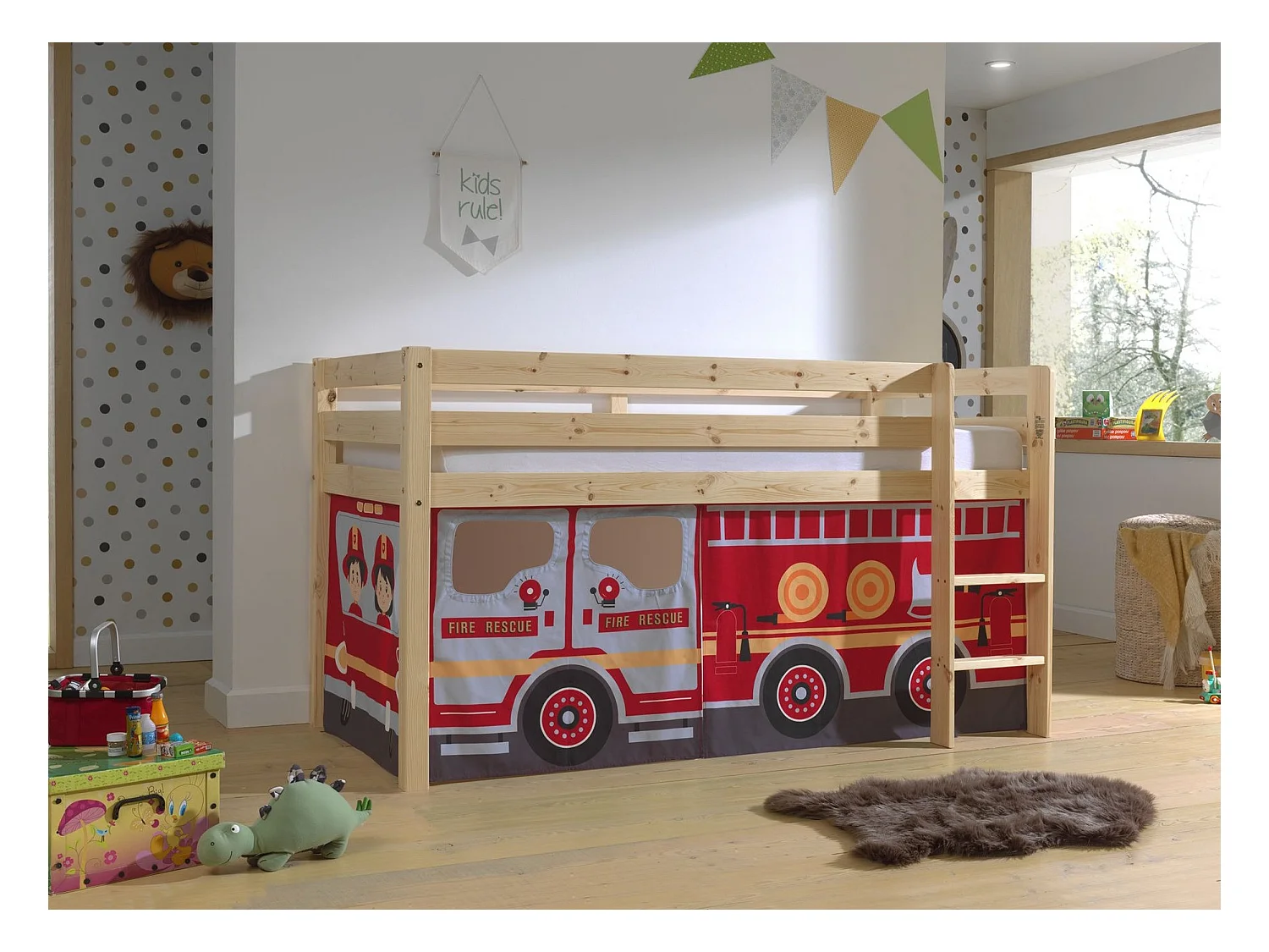 Vipack Pino Wood 90x200 Letto Mi-Height con Box Spring e rivestimento