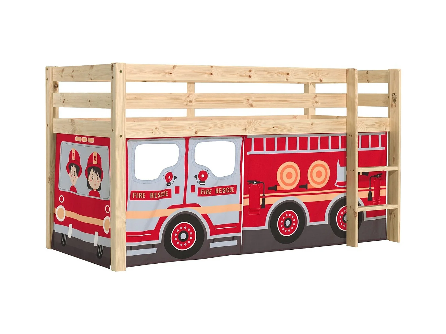 Lit Enfant Surélevé "Pino Fire Truck" 90x200cm Naturel