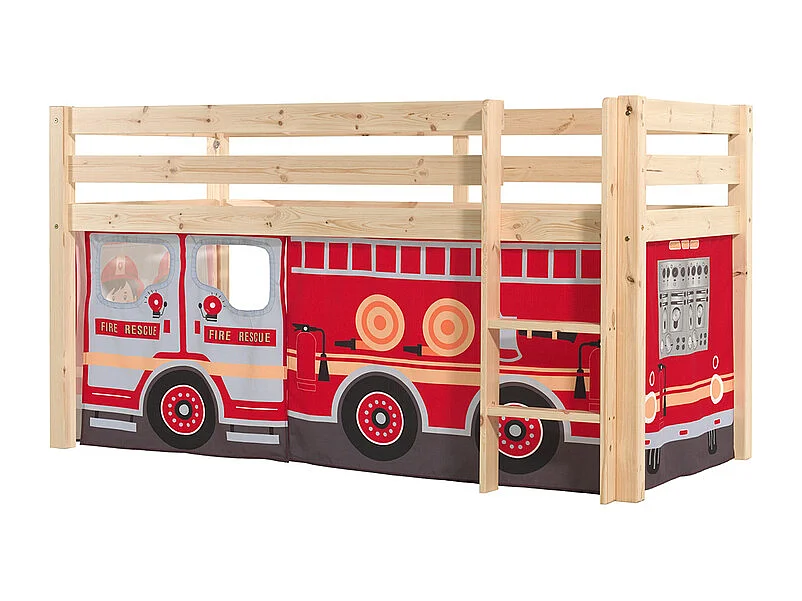 Lit Enfant Surélevé "Pino Fire Truck" 90x200cm Naturel