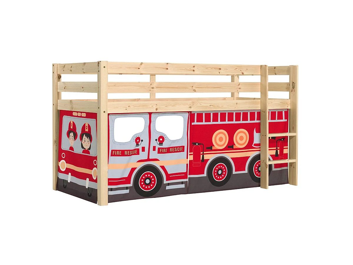 Lit Enfant Surélevé "Pino Fire Truck" 90x200cm Naturel