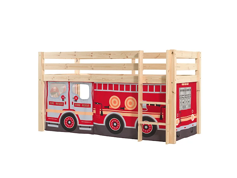 Lit Enfant Surélevé "Pino Fire Truck" 90x200cm Naturel