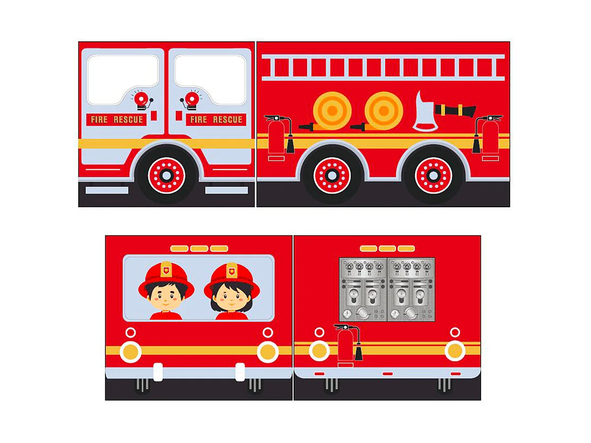 Lit Enfant Surélevé "Pino Fire Truck" 90x200cm Naturel