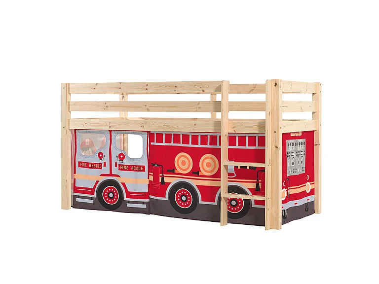 Lit Enfant Surélevé "Pino Fire Truck" 90x200cm Naturel