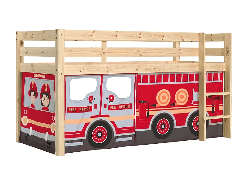 Lit Enfant Surélevé "Pino Fire Truck" 90x200cm Naturel