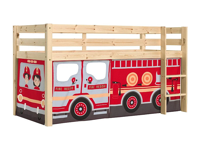 Lit Enfant Surélevé "Pino Fire Truck" 90x200cm Naturel