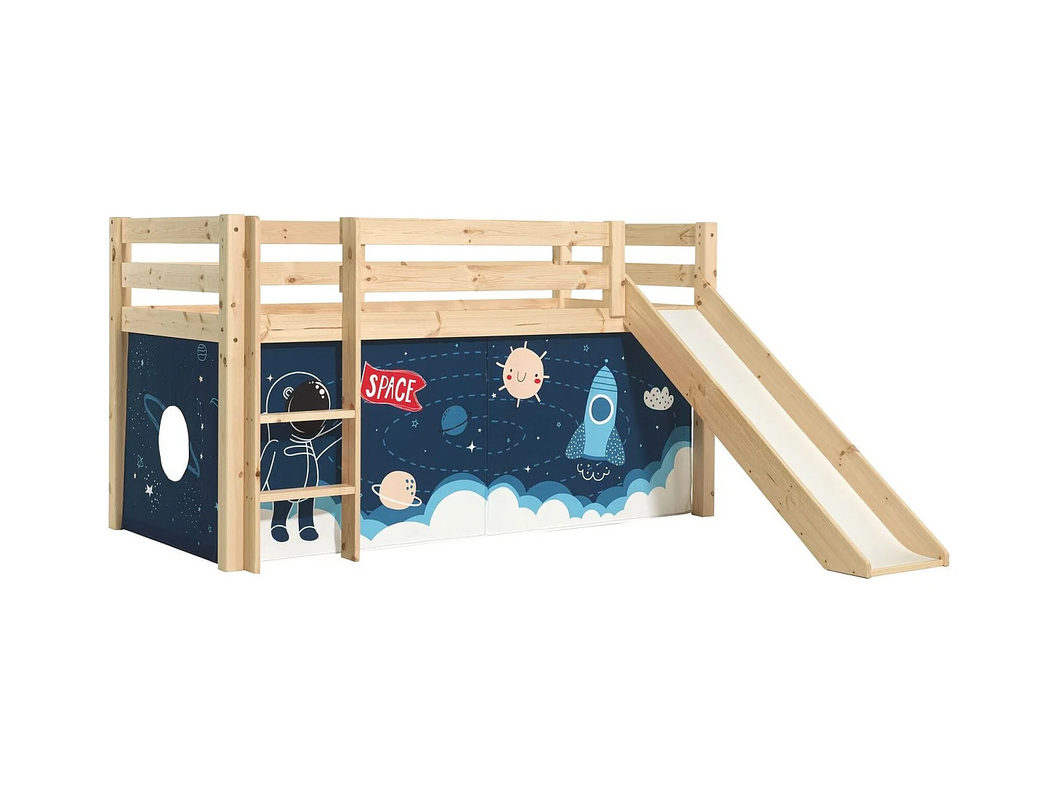Lit Enfant Surélevé Avec Toboggan "Pino Space Shuttle" 90x200cm Naturel
