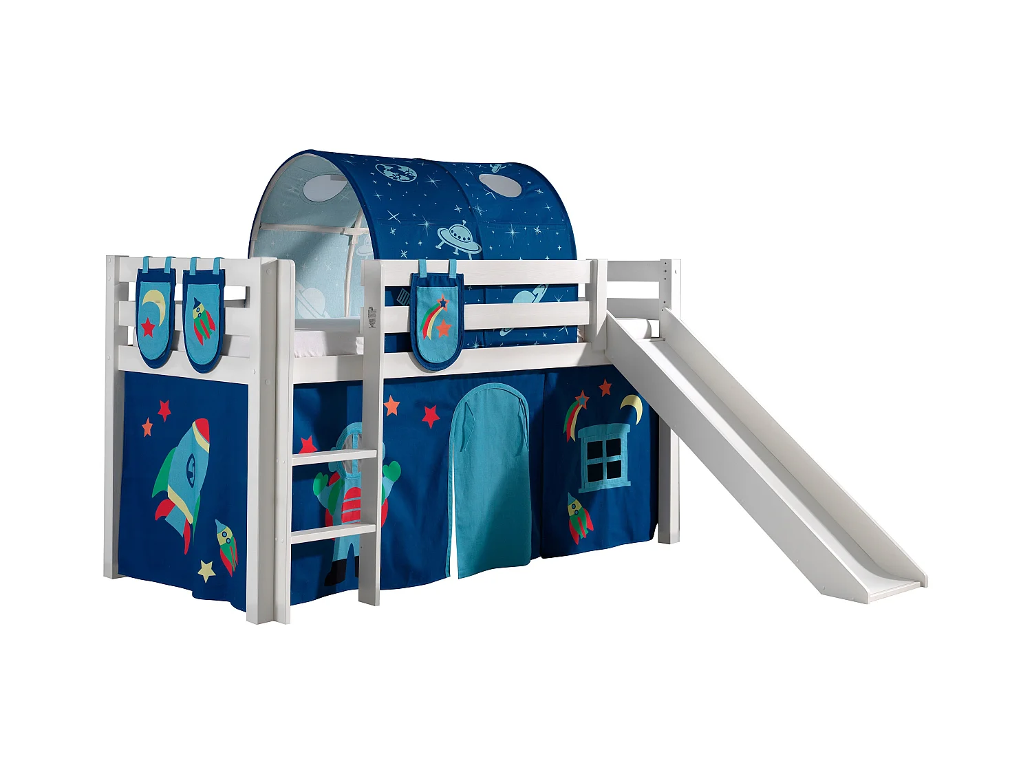 Pack - Lit Enfant, Tente, 3 Pochettes & Tunnel "Pino Astronaute II" Blanc