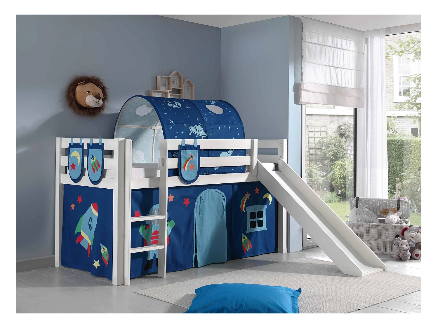 Pack - Lit Enfant, Tente, 3 Pochettes & Tunnel "Pino Astronaute II" Blanc