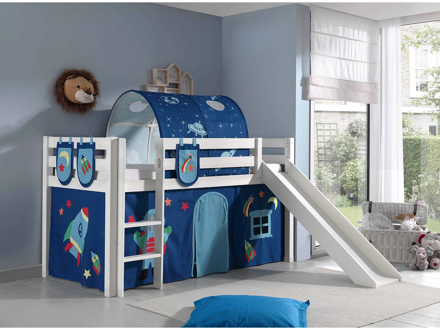 Pack - Lit Enfant, Tente, 3 Pochettes & Tunnel "Pino Astronaute II" Blanc