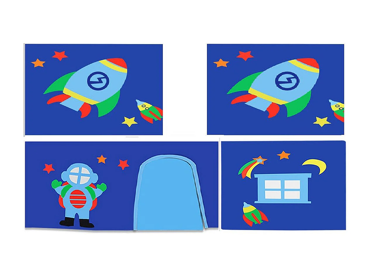 Pack - Lit Enfant, Tente, 3 Pochettes & Tunnel "Pino Astronaute II" Blanc