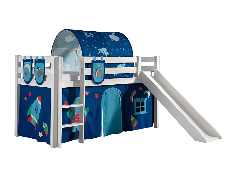 Pack - Lit Enfant, Tente, 3 Pochettes & Tunnel "Pino Astronaute II" Blanc