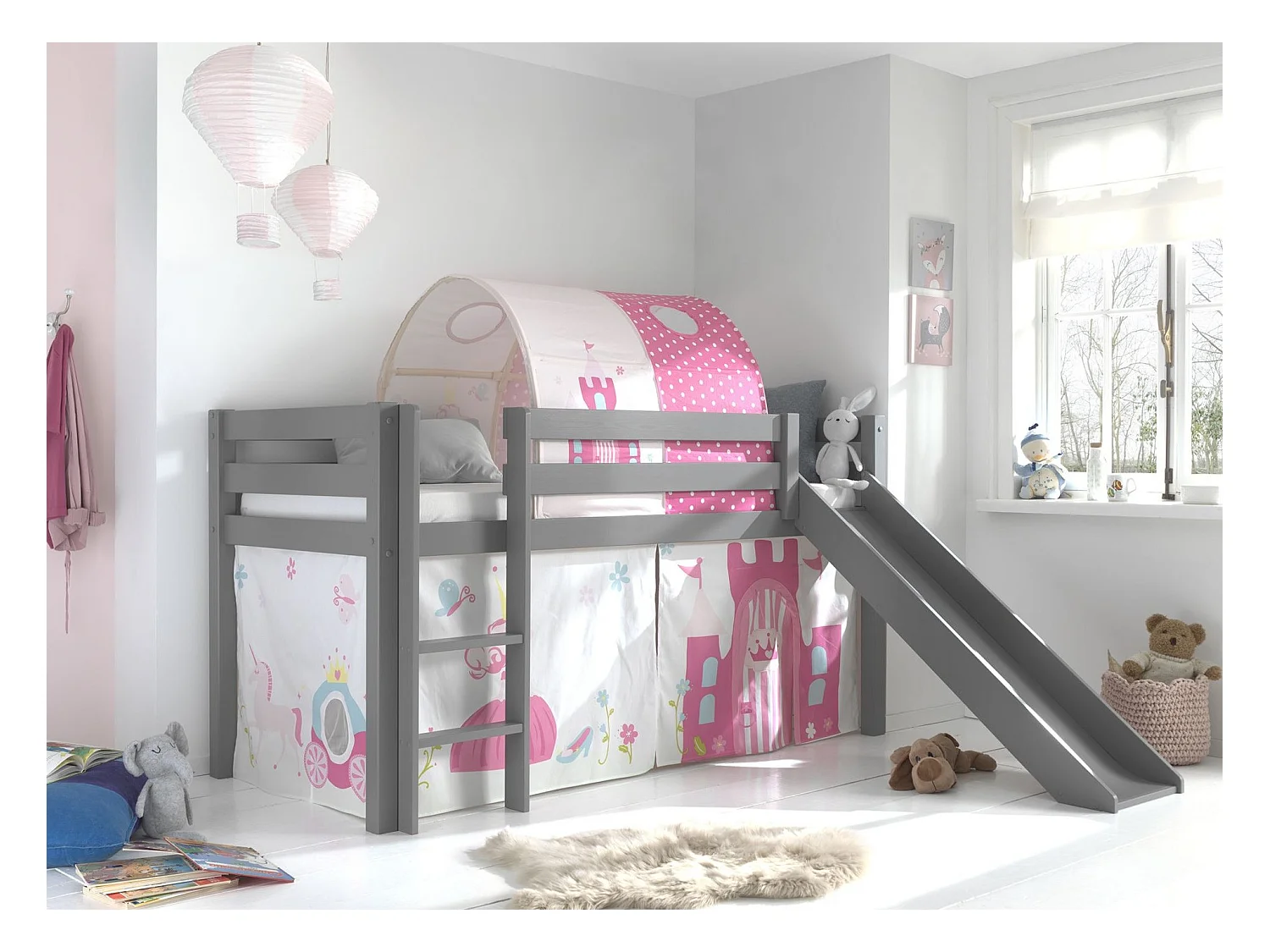 Pack - Lit Enfant, Tente & Tunnel "Pino Princesse" Gris