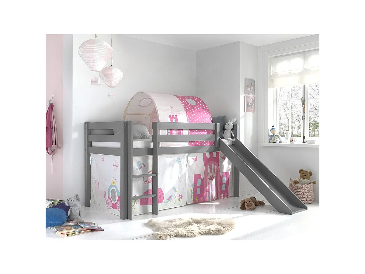 Pack - Lit Enfant, Tente, Tunnel & Toboggan "Pino Princesse" Gris