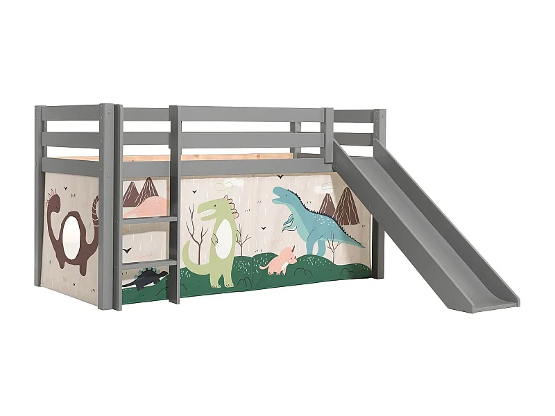 Lit Enfant Surélevé Avec Toboggan "Pino Dino" 90x200cm Gris