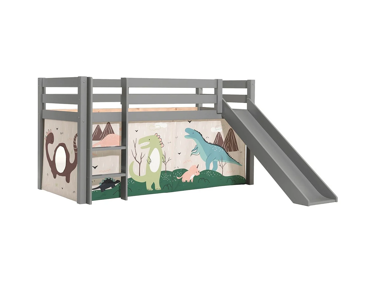 Lit Enfant Surélevé Avec Toboggan "Pino Dino" 90x200cm Gris