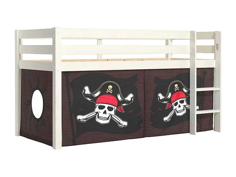 Lit Enfant Surélevé "Pino Caribian Pirates" 90x200cm Blanc