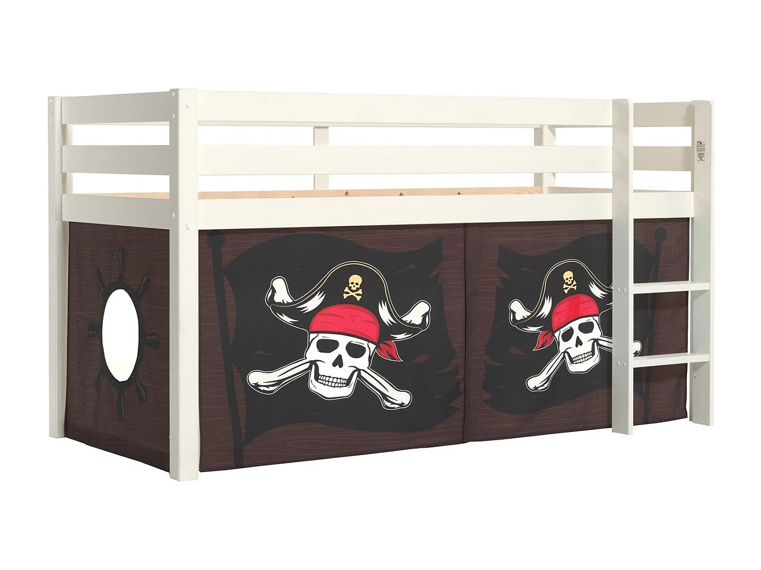 Pirata Vipack Pino Bianco 90x200 Letto a mezza altezza con rete e rivestimento