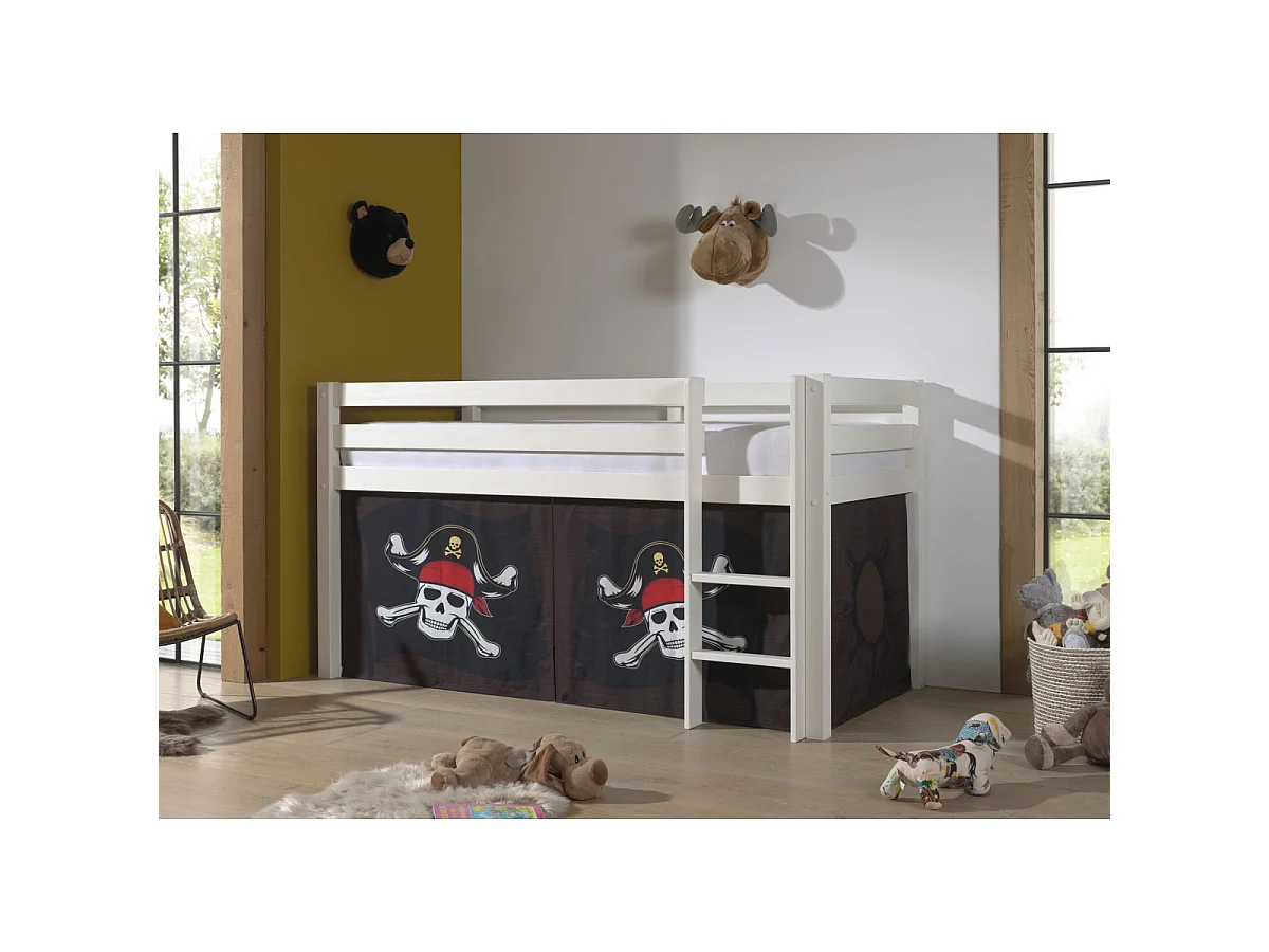 Lit Enfant Surélevé "Pino Caribian Pirates" 90x200cm Blanc