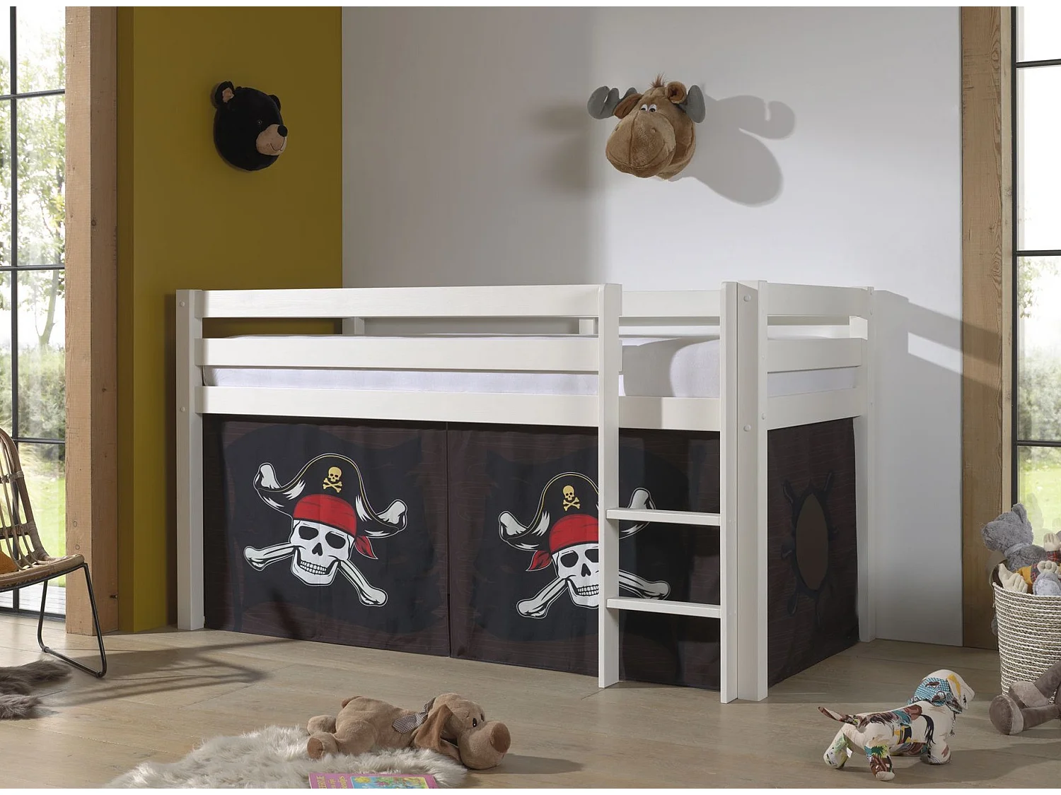 Lit Enfant Surélevé "Pino Caribian Pirates" 90x200cm Blanc