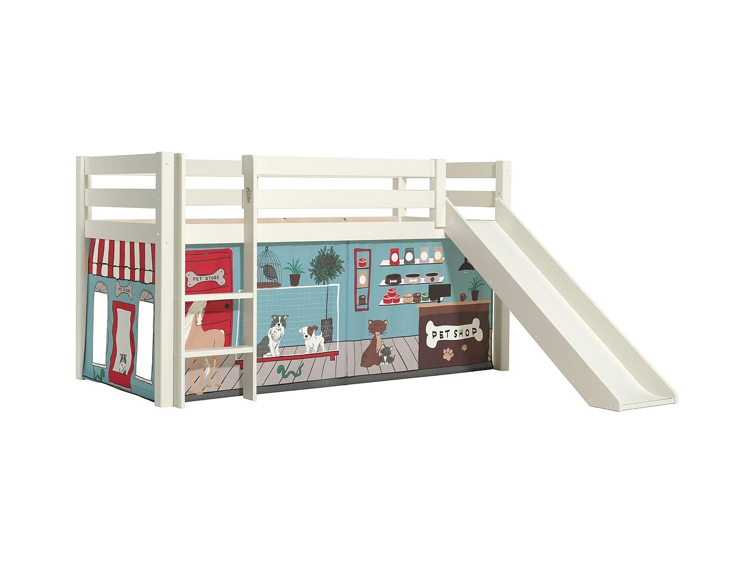Lit Enfant Surélevé Avec Toboggan "Pino Pet Shop" 90x200cm Blanc